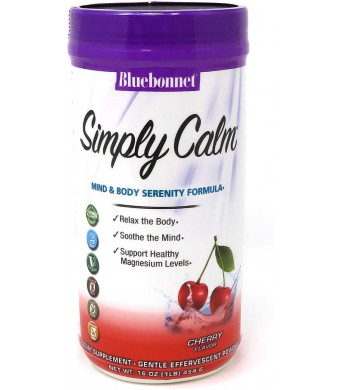 Bluebonnet Nutrition Simply Calm Powder, for Calm, Anxiety, Muscle Cramps, Stress Relief, Vegan, Vegetarian, Non GMO, Gluten Free, Soy Free, Milk Free, Kosher, 16 oz, 82 Servings, Cherry Flavor