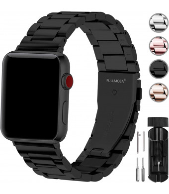 Fullmosa Compatible Apple Watch Band 42mm 44mm 38mm 40mm, Stainless Steel Metal for Apple Watch Series 5 4 3 2 1 Bands, 42mm 44mm Black