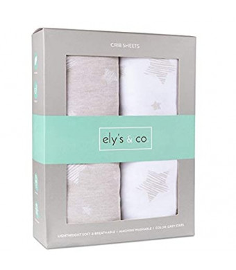 Ely's and Co. Crib Sheet Set 2 Pack 100% Jersey Cotton for Baby Girl and Baby Boy Tan Drawn Star