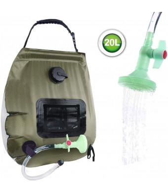 ELECTRFIRE Solar Shower Bag Camping Shower 5 gallons/20L Solar Heating Bag with Removable Hose and On-Off Switchable Shower Head for Outdoor Traveling Hiking