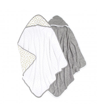 Burt's Bees Baby - Hooded Towels, Absorbent Knit Terry, Super Soft Single Ply, 100% Organic Cotton (Honey Bee/Grey, 2-Pack)