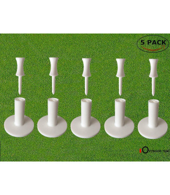 FINGER TEN Golf Rubber Tee Driving Range Value 5 Pack for Indoor Outdoor Practice Mat, Tee Adaptor Size 1.5'' 2.0''White Black with Free 6pcs Castle Tees