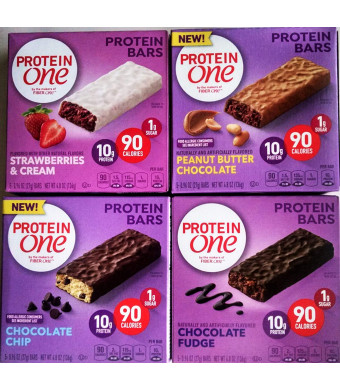 Protein One Protein Bars Variety - Chocolate Fudge, Chocolate Chip, Strawberries and Cream, and Peanut Butter Chocolate, 4 Pack