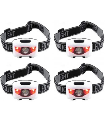 4-Pack Waterproof LED Headlamp (White and Red Lights), 4 Light Modes Lightweight Headlight for Running, Hiking, Hunting, Fishing, Camping