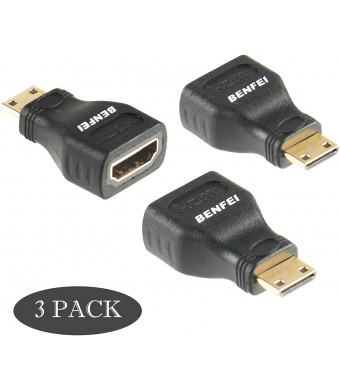 Mini HDMI to HDMI, Benfei 3 Pack Gold Plated HDMI to Mini HDMI Adapter Compatible for Raspberry Pi, Camera, Camcorder, DSLR, Tablet, Video Card