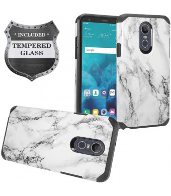 Z-GEN - LG Stylo 4 (2018), Stylo4+ Plus, LM-Q710, LM-L713DL - Hybrid Image Phone Case + Tempered Glass Screen Protector - AD1 White Marble