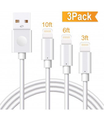 Marchpower iPhone Charger Cable 3Pack 3/6/10FT Apple MFi Certified Lightning Cord USB A Fast Charging Compatible with iPhone SE 11 Pro MAX X Xs XR 8 Plus 7 Plus 6S Plus 5S SE iPod iPad Pro Touch Mini