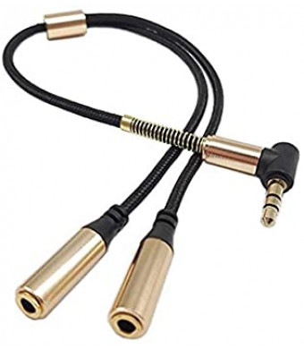 Audio Splitter Cable,Haokiang Gold Plated 90 Degree Right Angle 3.5mm Male to 2 Female Jack Headphone Audio Stereo Y Splitter Adapter Cable for Tablets, MP3 Players (Gold)