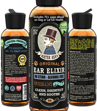MISTER BEN'S Original Ear Elixir w/Spearmit for Dogs and Cats  NO Sting and Alcohol Free - Provides Fast Relief from Infections, itching, Odors, Bacteria, Mites, Fungus, Yeast