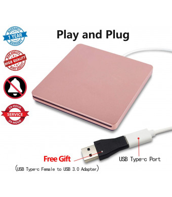DVD Drive for PC Computer USB-C CD Drive CD/DVD-ROM External Portable Type-c DVD Burner Palyer/rewriter Compatible with The Latest MacBook pro/asus/dell Laptop etc. with USB-C Port (Pink)