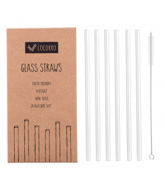 Reusable Glass Straws Clear Straight 8.7 Inches x 8 mm with Cleaning Brush