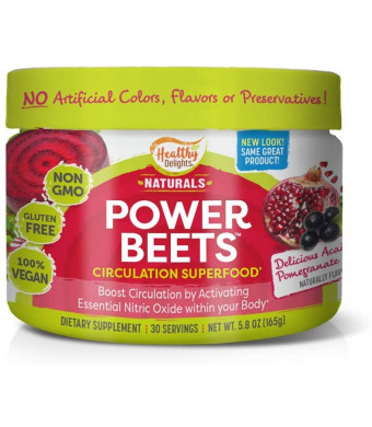 Healthy Delights Power Beets, Super Concentrated Non-GMO Beet Juice Powder, with Natural Caffeine and 0 Grams of Sugar, Delicious Acai Berry Pomegranate Flavor, 30 Servings