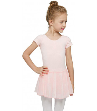 MdnMd Girls Toddler Ballet Leotard with Skirted Short Sleeve Dance Gymnastic Ballerina Ballet Outfit Dress