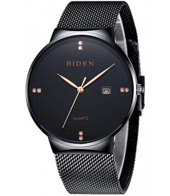 Luxury Men's Fashion Minimalist Wrist Watch Analog Date Ultra Thin Stainless Steel Mesh Band Quartz Watch