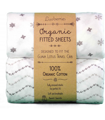 Guava Lotus Travel Crib Sheets (Set of 2) - 100% Organic Cotton Crib Sheets, Baby and Toddler, Fitted Crib Sheets, for Boys and Girls (for The New 4 TAB Mattress ONLY) (Grey and White)