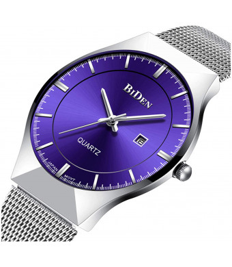 Men Watch Ultra Thin Watches Stainless Steel Mesh Band Quartz Wristwatch Fashion Date Waterproof Watches