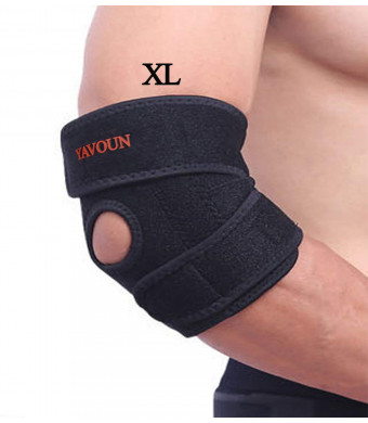 Elbow Support,Adjustable Tennis Elbow Support Brace, Great For Sprained Elbows, Tendonitis, Arthritis,basketballBaseball,Golfer's Elbow Provides Support and Ease Pains XL (Black Longer)