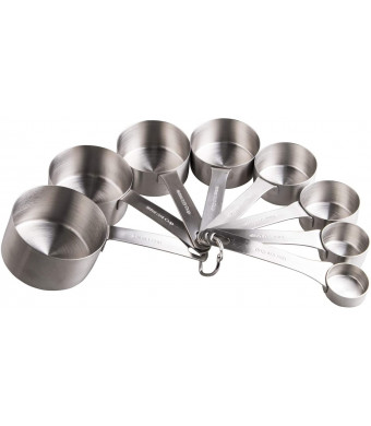 Smithcraft Stainless Steel Measuring Cups Set 18/8(304) Steel Material Heavy Duty 8 Measuring Cups and 1 Ring Set of 9