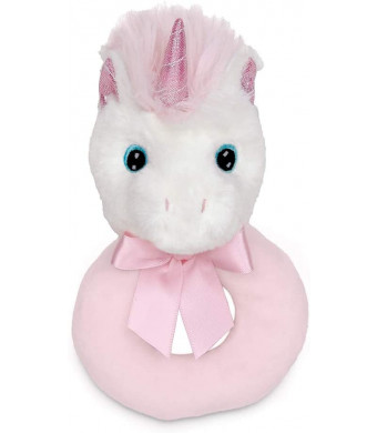 Bearington Baby Dreamer Plush Stuffed Animal Unicorn Soft Ring Rattle, 5.5 in