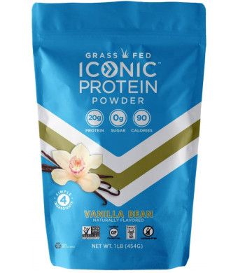 Iconic Protein Powder, Vanilla Bean, 1 Lb (18 Servings) | Sugar Free, Low Carb Protein Shake | 20g Grass Fed Whey Protein and Casein Protein | Lactose Free, Gluten Free, Kosher, Non-GMO | Keto Friendly
