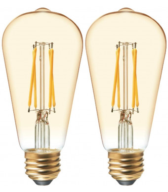 GE Lighting Vintage Amber Glass LED Light Bulbs, 40W Replacement, Dimmable Edison Light Bulbs, ST19, 2-Pack, Warm Candle, Medium Base