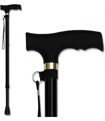 RMS Walking Cane - Adjustable Walking Stick - Lightweight Aluminum Offset Cane with Ergonomic Handle and Wrist Strap - Ideal Daily Living Aid for Limited Mobility (Black)