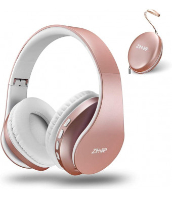 Bluetooth Over-Ear Headphones, Zihnic Foldable Wireless and Wired Stereo Headset Micro SD/TF, FM for Cell Phone,PC,Soft Earmuffs andLight Weight for Prolonged Waring (Rose Gold)