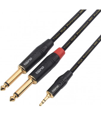 DISINO 1/8 Inch TRS Stereo to Dual 1/4 inch TS Mono Y-Splitter Cable 3.5mm Aux Mini Jack Stereo Breakout Cable Path Cords - 3 feet