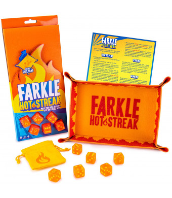Farkle Hot Streak: Fast, Frenetic Family Dice Game | Set Includes 6 Dice, Premium Bicast Leather Dice Tray, Dice Pouch, and Rules Card with Advanced Scoring