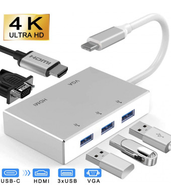 USB C to HDMI VGA Adapter, iBosi Cheng USB C Hub with 4K HDMI/1080P VGA/USB 3.0, Type C Hub USB C Adapter Video Converter for MacBookPro,ipad Pro,Chromebook,Samsung Galaxy,Dell XPS