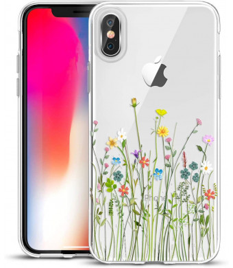 Unov Compatible Case Clear with Design Slim Protective Soft TPU Bumper Embossed Floral Pattern Protective Back Cover for iPhone Xs (2018) iPhone X (2017) 5.8 Inch(Flower Bouquet)
