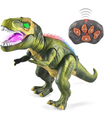 JOYIN LED Light Up Remote Control Dinosaur Walking and Roaring Realistic T-Rex Dinosaur Toys with Glowing Eyes, Walking Movement, Shaking Head for Toddlers Boys Girls