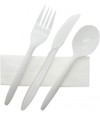 R Noble 80 Plastic Silverware Set with Napkins, Individually Wrapped, Disposable Silverware Set, Cutlery Kit