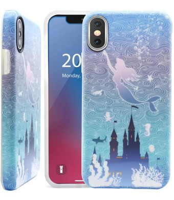 Unov Phone Case Soft Protective Slim TPU Shockproof Bumper Wave Design Support Wireless Charging Cover for iPhone X iPhone Xs 5.8 Inch (Mermaid Castle)