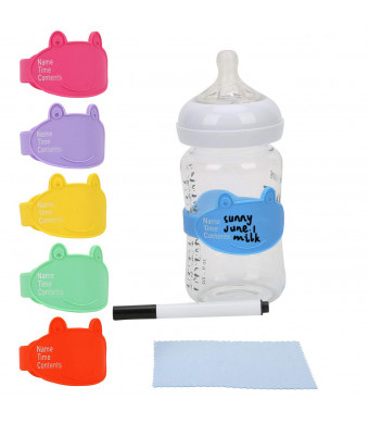 Baby Bottle Labels for Daycare, Durable Writable Reusable Food -Grade  Silicone 6 Pack Baby Bottle Labels with Dry Erase Marker Foretoo