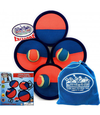 Matty's Toy Stop Deluxe Toss and Catch (Hook and Loop) Tropical Colors Paddle Game Set with 4 Paddles, 3 Balls and Storage Bag