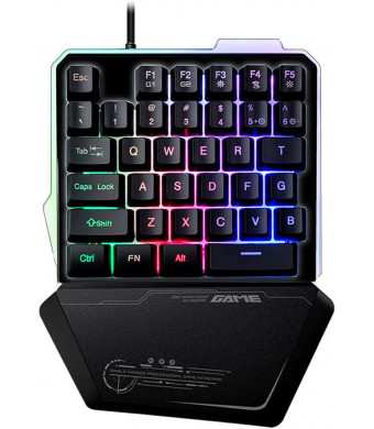 One Handed Gaming Keyboard, LED RGB Backlit Wired Single-Handed Game keypad, Portable Mini Gaming Keyboard