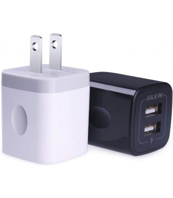 USB Wall Charger, Ailkin 2.1A Dual Port Portable Universal USB Wall Charger Adapter Compatible with iPhone X/8/7/6S/6S Plus, iPad Pro/Air 2/mini2, Galaxy S7/S6/Edge/Plus, Note 5/4, LG, HTC, and More