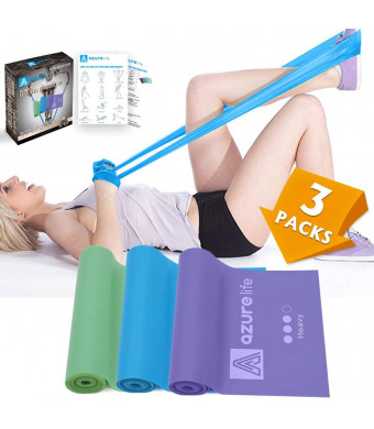 A AZURELIFE Resistance Bands, Professional Non-Latex Elastic Exercise Bands, 5 ft. Long Stretch Bands for Physical Therapy, Yoga, Pilates, Rehab, at-Home or The Gym Workouts, Strength Training