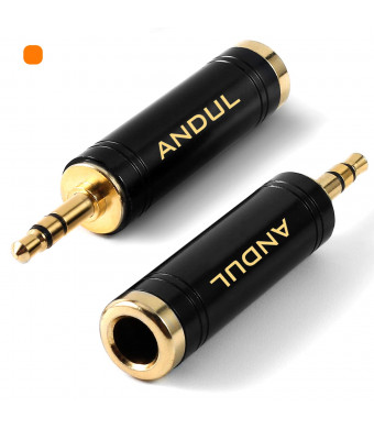 ANDUL 1/4'' to 3.5mm Stereo Pure Copper Headphone Adapter,3.5mm(1/8'') Plug Male to 6.35mm (1/4'') Jack Female Stereo Adapter for Headphone, Amp Adapte, Black 2-Pack