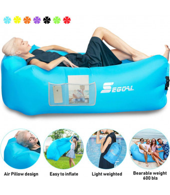 Inflatable Lounger Air Sofa Pouch Inflatable Couch Air Chair Hammock with Pillow Portable Waterproof Anti-Air Leaking for Indoor/Outdoor Camping Hiking Travel Pool Beach Picnic Backyard Lakeside
