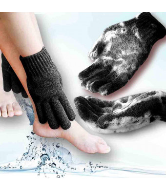 Exfoliating gloves Hydro Full body Wash to cleanse Scrub glove by MIG4U - Shower,Bath,Home spa - Dead skin cell remover for deep cleansing and a healthy looking (Heavy, 1 pair) (L size plain, Black)