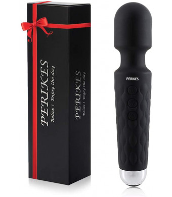 PERIKES Personal Mini Wand Massager with 20 Magic Vibration Wireless USB Rechargeable Handheld Waterproof Mute Shoulder Neck Back Body Massager Deep Stress Relax Gift for Women/Men (Black)