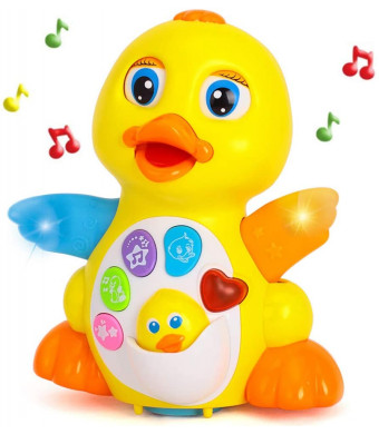 Yiosion Musical Flapping Yellow Duck Interactive Action Educational Learning Walking Light Up Dancing Toy for 1 Year Old Baby Toddler Infant