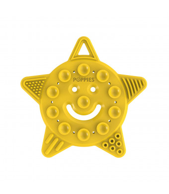 POPPIES Smiley The Star  Silicone Sensory Toy  BPA-Free  Teether, Sensory, Bath Toy with Suction Cups and Textures to Stimulate Development and Soothe Aching Gums (Yellow)