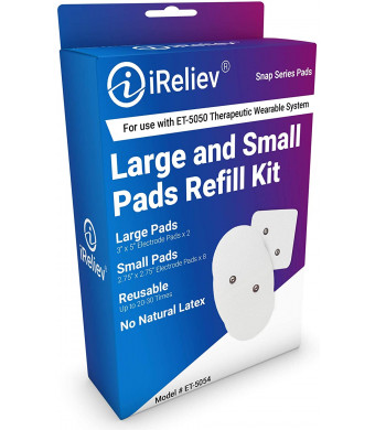 iReliev Wireless Large and Small Pads Refill Kit, Model ET-5054 - (8) 2.75" x 2.75" and (2) 3" x 5" Electrode Pads, Fits Wireless TENS Unit + Muscle Stimulator Model ET-5050 Therapeutic Wearable System
