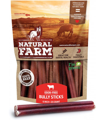 Natural Farm Odor Free Bully Sticks, 100% Beef Chews - Made and Packaged at Our Own Food-Grade  Facility - Fully Digestible High Protein, Low Fat Dental Treats