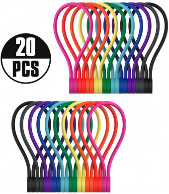 SmartandCool 7.16'' | Silicone Strong Magnetic Cable Ties/Magnetic Twist Ties for Bundling and Organizing, Holding Stuff, Bookmarkers, Fridge Magnets, or Just for Fun (10 Colors-20Pack)