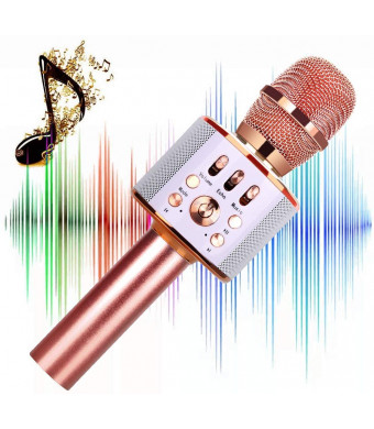 Microphone for Kids Children Karaoke Microphone Wireless Bluetooth Microphone 4-in-1 Toy Microphone Echo Mic Karaoke Machine Portable Microphones Christmas Birthday Gifts for Age 4,5,6,7,8 (Rose)