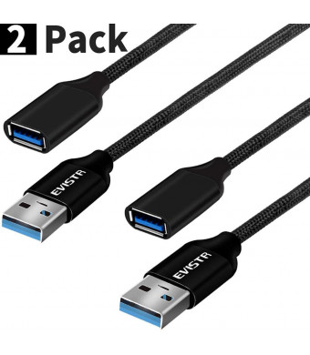 USB 3.0 Extension Cable - EVISTR 2Pack 6ft A-Male to A-Female USB Extender Cord Fast 5Gpbs Data Transfer for Printer, Scanner, Camera, Keyboard, Hard Drive, Flash Drive